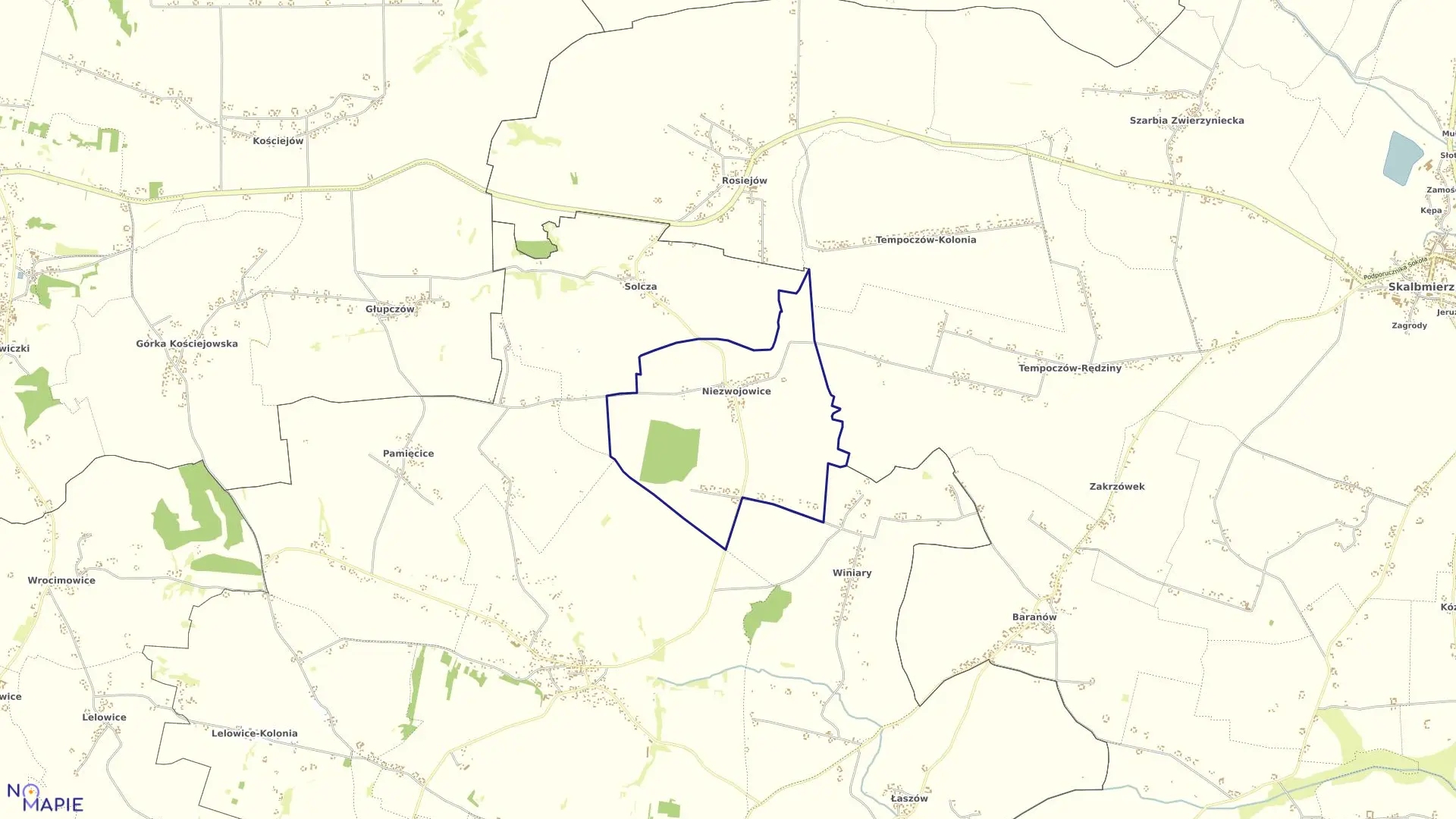 Mapa obrębu Niezwojowice w gminie Pałecznica