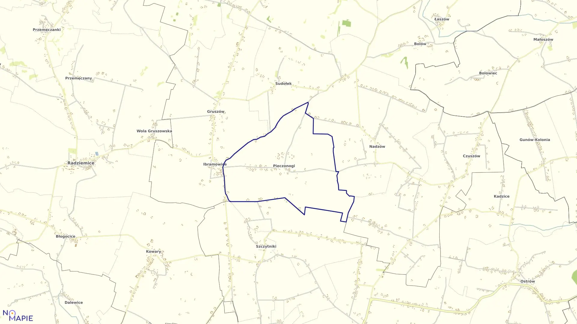 Mapa obrębu Pieczonogi w gminie Pałecznica