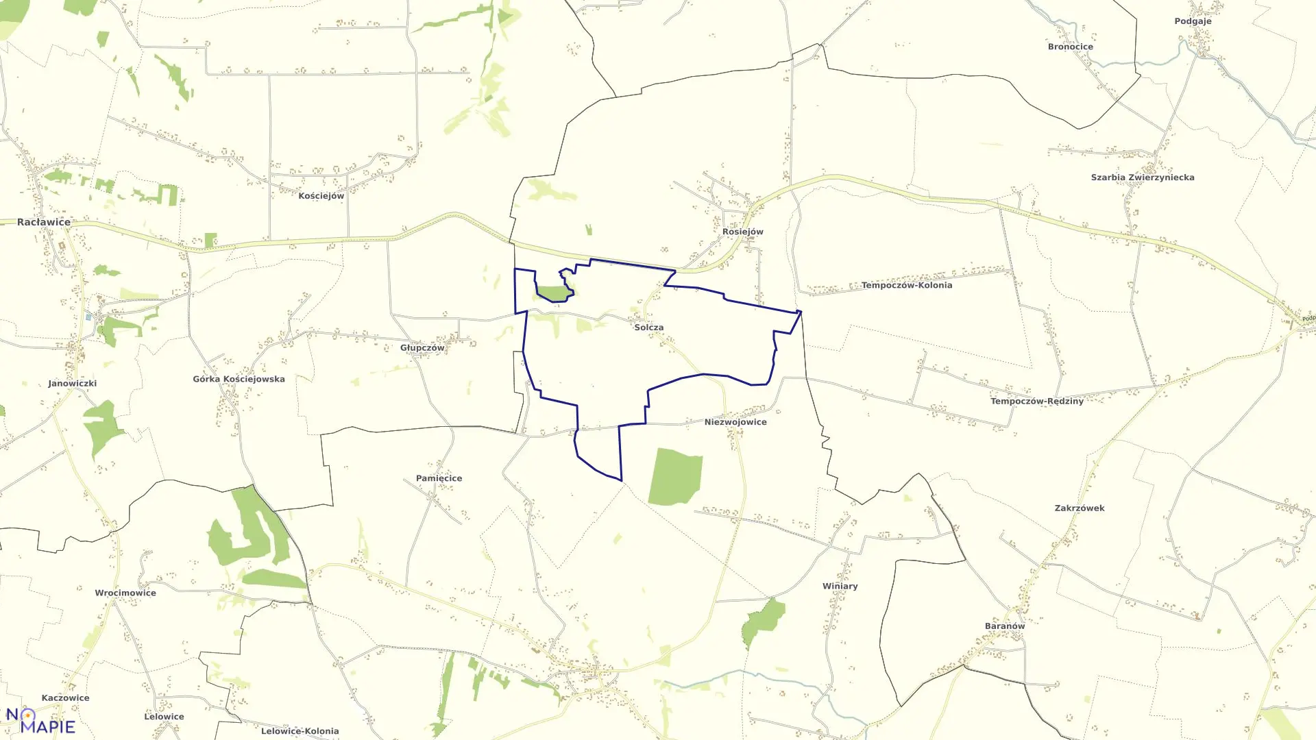 Mapa obrębu Solcza w gminie Pałecznica